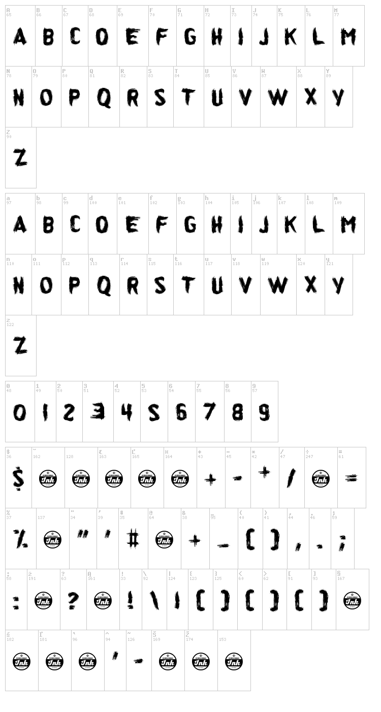 Idiot Stax font map